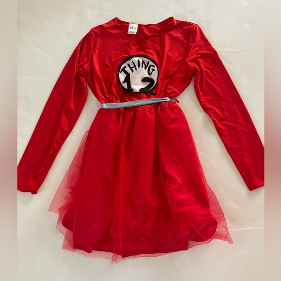 Dr. Seuss thing 1/2 dress, headband, tshirt and leggings costume size Large - Picture 3 of 12